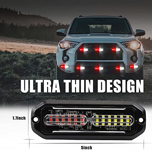 WINECO 12 Led POV Emergency Fire Strobe Lights, Red White Firefighter Surface Mount Grille Grill Warning Flashing Light Caution Construction Hazard Light Bar for Trucks Vehicles - color: Red White