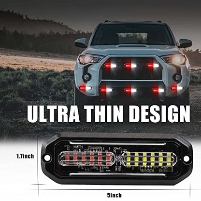WINECO 12 Led POV Emergency Fire Strobe Lights, Red White Firefighter Surface Mount Grille Grill Warning Flashing Light Caution Construction Hazard Light Bar for Trucks Vehicles - color: Red White