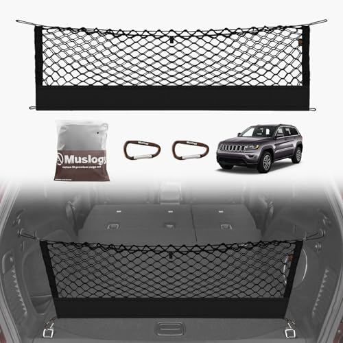 Muslogy Truck Bed Cargo Net Trunk Netting Compatible with 2015-2021 Jeep Grand Cherokee (WK2 ONLY) Accessories, Pickup Cargo Organizer SUV Sedan Storage Net w/Heavy Duty Carabiners - style: 2015-2021 Grand Cherokee (WK2)