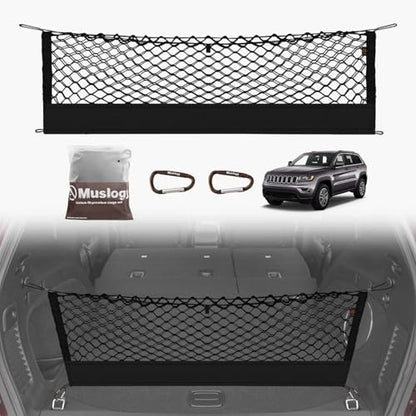 Muslogy Truck Bed Cargo Net Trunk Netting Compatible with 2015-2021 Jeep Grand Cherokee (WK2 ONLY) Accessories, Pickup Cargo Organizer SUV Sedan Storage Net w/Heavy Duty Carabiners - style: 2015-2021 Grand Cherokee (WK2)