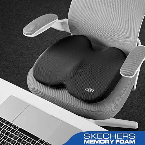 Skechers Seat Cushion, Ergonomic Memory Foam Cushion for Long Sitting Hours on Office & Home Chair, Car Seat Cushion for Sciatica, Coccyx Cushion,Black - color: Black