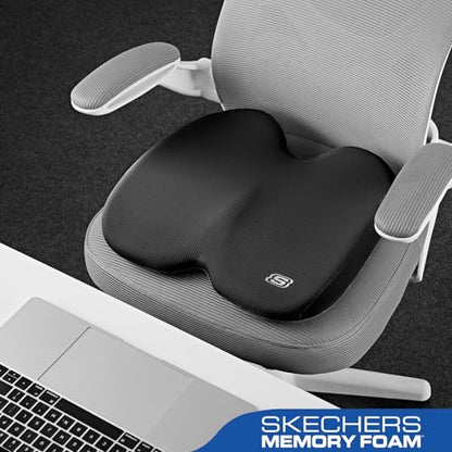 Skechers Seat Cushion, Ergonomic Memory Foam Cushion for Long Sitting Hours on Office & Home Chair, Car Seat Cushion for Sciatica, Coccyx Cushion,Black - color: Black