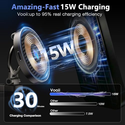 Vooii for Magsafe Car Mount Charger (15W Wireless Faster Charging) (130+LB Strongest Suction & 3000gf Magnetic) (360° Adjustable) Vacuum Car Phone Holder, Phone Holders for Your Car for iPhone 17-12 - color: Titanium Black