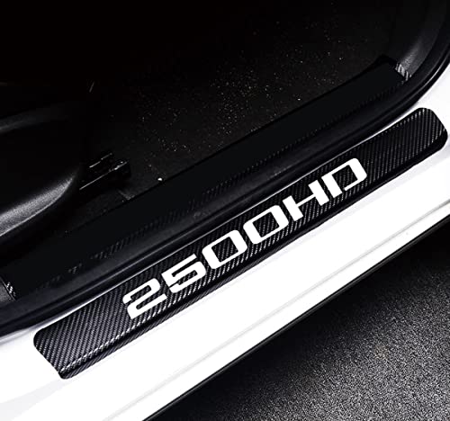 MAXDOOL 4Pcs Car Door Sill Protector Reflective 4D Carbon Fiber Sticker Decoration Door Entry Guard Door Sill Scuff Plate Stickers Compatible with Silverado Sierra 2500HD (White) - color: White 2500HD