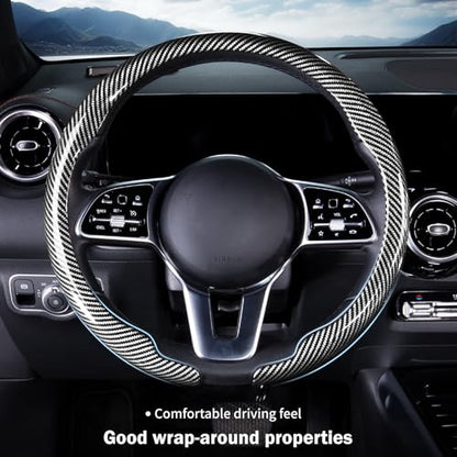 Car Steering Wheel Cover Carbon Fiber Snap On Steering Wheel Accessories Wrap 14.5-15 inch Universal Grip Anti-Skid Protector, Glossy Silver - color: Glossy Silver