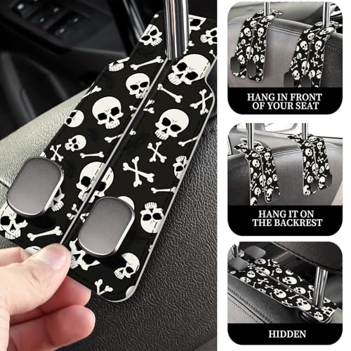 PU Leather Car Seat Hook, Storage Headrest Hanger, Cute Car Backseat Organizer, Car Hooks For Purses and Bags White Skull Black - color: White Skull Black
