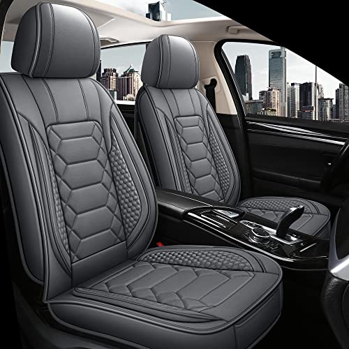 HAIYAOTIMES Leather Car Seat Covers Full Set, Waterproof Faux Leather Seat Covers for Cars, Non-Slip Car Interior Covers Universal Fit for Most Cars Sedans Trucks SUVs, Gray - color: Gray, size: FULL SET