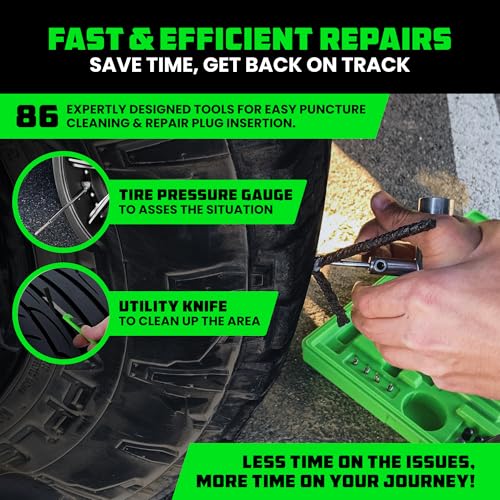Rhino USA Tire Repair Kit (86-Piece) Professional Heavy Duty Tire Plug Kit to Fix Punctures & Patch Flats with Ease - Ultimate Tubeless Tire Repair Tools for Car, Motorcycle, ATV, UTV, RV and Trailer - size: 86 Piece Set