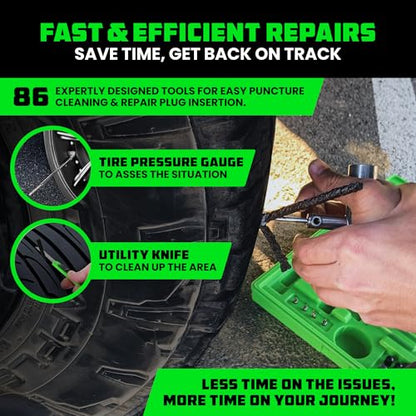 Rhino USA Tire Repair Kit (86-Piece) Professional Heavy Duty Tire Plug Kit to Fix Punctures & Patch Flats with Ease - Ultimate Tubeless Tire Repair Tools for Car, Motorcycle, ATV, UTV, RV and Trailer - size: 86 Piece Set