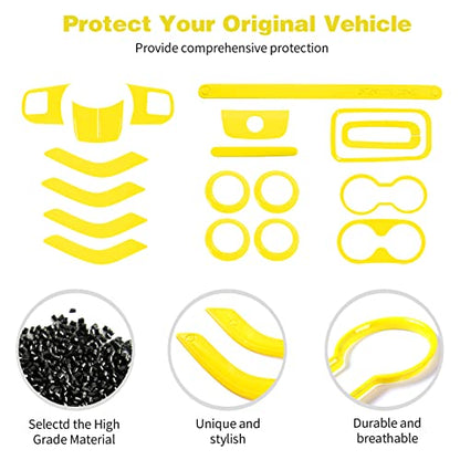 CheroCar 18PCS Interior Trim Kit for Jeep Wrangler JK JKU 2011-2018 4 Door,Steering Button Frame, Air Conditioning Vent Trim Cup Holder Cover,Gear Shift Knobs Frame,Yellow… - color: Yellow
