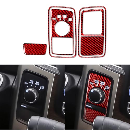 Compatible with Dodge Ram 1500/2500/3500 2013 2014 2015 Red Real Carbon Fiber Four-Wheel Drive Switch Panel Interior Accessories Red (Kit-B 6Pcs) - color: Red 11