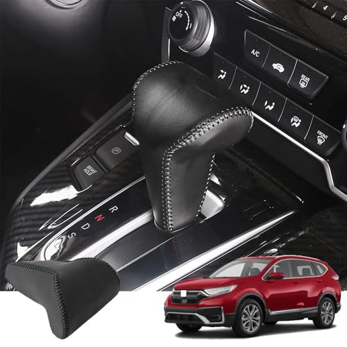 Great-luck Genuine Leather Automatic at Gear Shift Knob Cover Protector Trim,The car Interior Accessories(Black Stitches) for Honda CR-V/CRV(2017 2018 2019 2020 2021 2022) - color: Black Stitches, size: CR-V(2017-2022)
