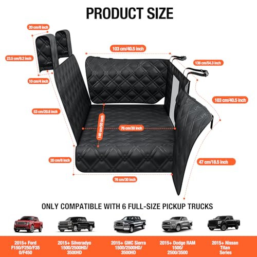 Surfcabin Truck Back Seat Extender for Dogs – Waterproof Full Size Pickup Pet Seat Cover with Door Protection, Hard Bottom Holds 420 lbs Dog Hammock for F150, RAM 1500 & More - size: Fit for Fullsize Trucks