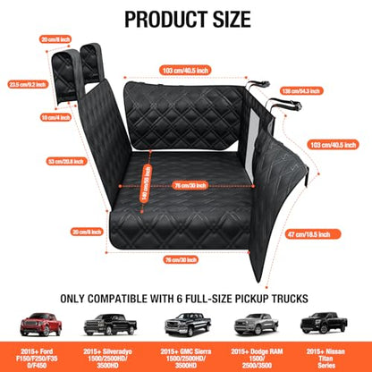 Surfcabin Truck Back Seat Extender for Dogs – Waterproof Full Size Pickup Pet Seat Cover with Door Protection, Hard Bottom Holds 420 lbs Dog Hammock for F150, RAM 1500 & More - size: Fit for Fullsize Trucks