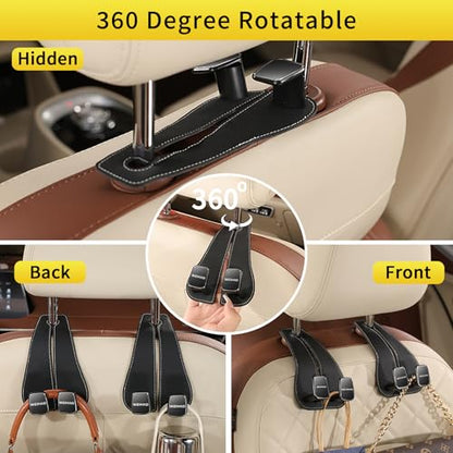 WEIHAO Wide Purse Hook for Car, Twin Hook Leather Car Headrest Hangers, Car Seat Back Storage Hook, Headrest Hooks Purse Bag Holder for Car Universal Fit Sedan Trucks SUVs Most Vehicles (Black-4PCS) - color: Black-4PCS