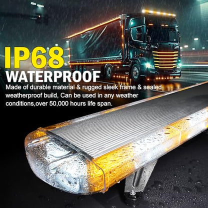 ASPL 46 inch 220 LED Rooftop Low Profile Strobe Light Bar Emergency Warning Beacon Car Hazard Flashing Construction Roof Lights Bars for Trucks Tow Automotive Construction Vehicle (Amber/White - color: Amber/White