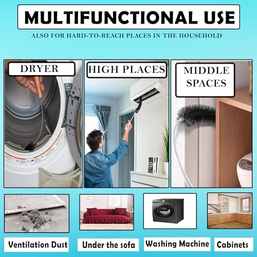2-Pack Dryer Vent Cleaner Kit - Long Flexible Dryer Lint Brush & Refrigerator Coil Cleaner - Multi-Use Radiator Brush & Lint Trap Cleaning Tool for Fire Prevention - size: Full