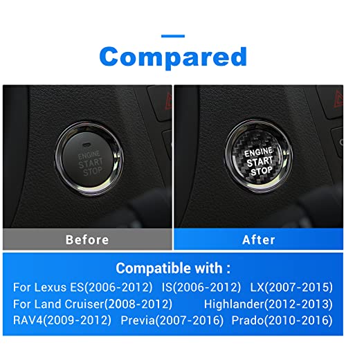 AIRSPEED Carbon Fiber Car Engine Start Button Cover Center Console Push-Button Sticker Interior Trim for Lexus is(2006-2012), ES(2006-2012), LX(2007-2015), Black (with Hole) - color: Black With Hole