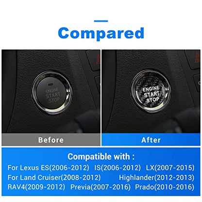 AIRSPEED Carbon Fiber Car Engine Start Button Cover Center Console Push-Button Sticker Interior Trim for Lexus is(2006-2012), ES(2006-2012), LX(2007-2015), Black (with Hole) - color: Black With Hole