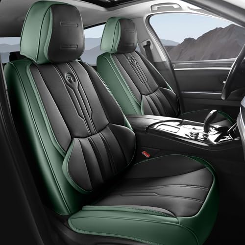 AOOG Front Seat Covers, Car Seat Covers Front Seats, Leather Seat Covers for Cars, Waterproof Seat Covers with Lumbar Support Universal Fit for Most Cars SUV Trucks(Front Pair, Green&Black) - color: GREEN&BLACK, size: FRONT PAIR