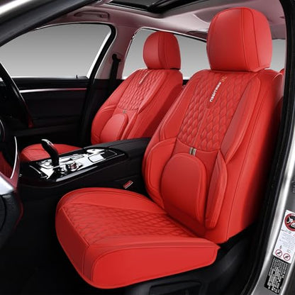 Red Car Seat Covers, Universal Fit for Most Vehicles, Premium Waterproof Leather, Pet-Friendly Car Seat Covers with Lumbar Support, Non-Slip, Airbag Compatible, Protects Car Interior - color: Red