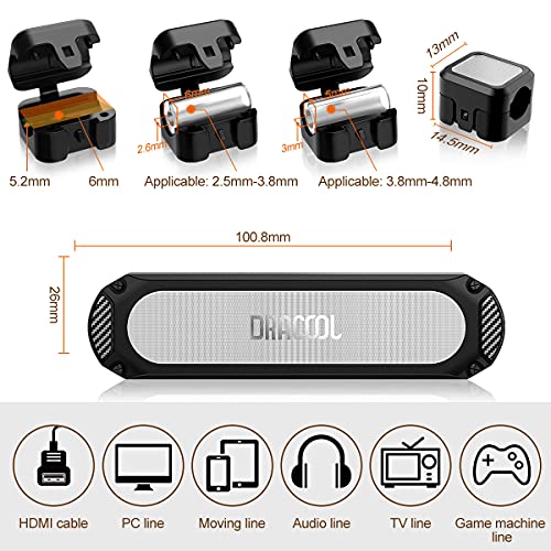Dracool Magnetic Cable Holder 6 Slots Cable Clips Cable Management Wire Organizer Under Desk Self Adhesive Sticky for USB Cord Wall Nightstand Car Charging Power Office Home Wire Clips - Black