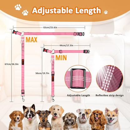 Removable Dog Seat Belt Harness for Car, 3 in 1 Pet Dog Car Seatbelt Leash, Retractable Restraint Secures to Vehicle Headrest & Adjustable Reflective Bungee Dog Seatbelt Tether, Pink and Black - color: Black+Pink