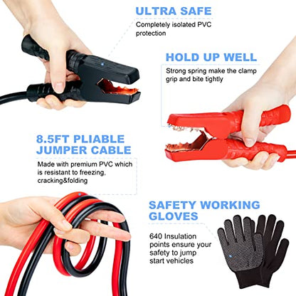 98 PCS Roadside Car Emergency Assistance Kit with Portable Air Compressor Jumper Cables Safety Hammer All in One Pliers Tool Set（Black） - color: Black