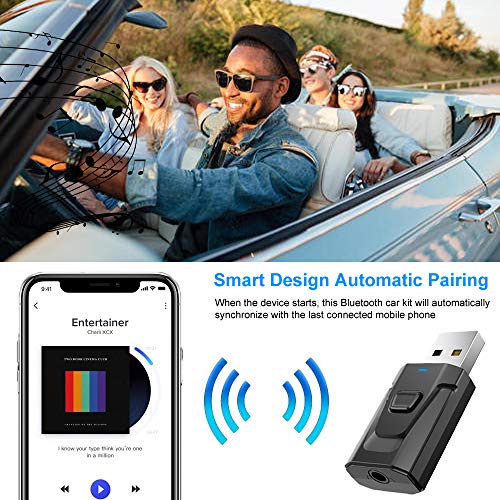 Bluetooth Car Aux Adapter, Wireless 5.0 Stereo Music Receiver Noise Cancelling Hands-Free Car Kits, Mini 3.5mm Jack Audio Adapter Transmitter for Car/Home Stereo, Speakers, PC, TV More Audio System