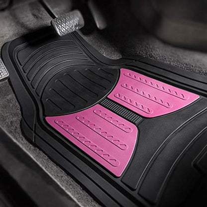 FH Group Monster Eye Full Set Rubber Floor Mats w. Trimmable Vinyl Trunk Liner/Cargo Mat Black- Fit Most Car, Truck, SUV, or Van (Pink/Black) F11313- F16403 - color: Pink /Black, style: Floor Mat + Cargo Mat Set