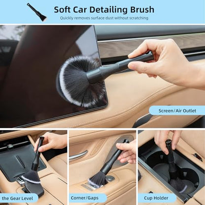 TICARVE 9Pcs Car Interior Detailing Kit - Car Cleaning Brushes, Universal Gel, Microfiber Towel and Storage Bag for Dashboard, Air Vents, Keyboard & Electronics - size: 9 Pack