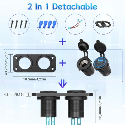 Cigarette Lighter Socket Qidoe 12V Splitter Panel 78W 12V USB Outlet Dual USB C PD&QC3.0 Car Charger Socket ON/Off Switch Waterproof 300W Power Cigarette USB Adapter for Car Marine RV - color: 2 in 1 - 3 USB