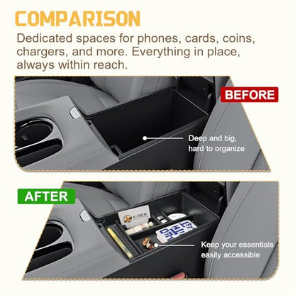 Center Console Organizer Compatible with 2025 2026 Nissan Murano SV/SL/Platinum Accessories, Custom-fit Armrest Storage Box Double-Layer Insert Tray Secondary Compartment Coin Holder ABS