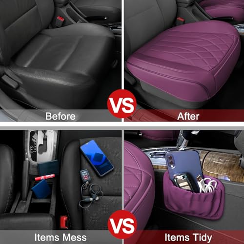 BEITK 2 Pack Leather Front Car Seat Cover Bottom Car Seat, Universal Anti-Slip Driver Car Seat Protectors with Storage Pocket, Waterproof Bottom Auto Seat Cushion Pad Mat for Most Vehicles(Purple) - color: cushion pair purple