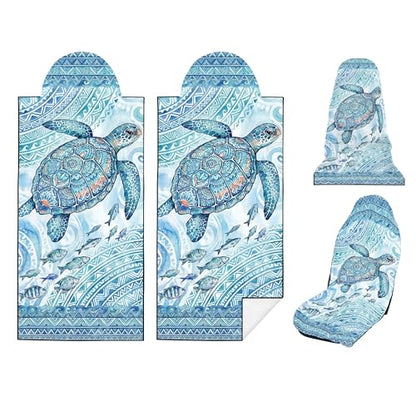 2 Pack Car Seat Towel Covers, Sweat-Proof Microfiber Seat Protectors for Gym, Running, Beach & Workout, Breathable Quick-Dry, Machine Washable, Ink-Style Sea Turtle Print, Universal Fit - color: Ink-style Sea Turtle