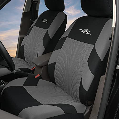 AUTOYOUTH Gray Seat Covers Front Seats Only, 3D Tyre Embossed Breathable Bucket Covers, Airbag Compatible, Quick Setup Universal Fit for Sedan, SUV, Truck, Van - color: Gray & Black, size: Front Seats Only (4 pieces)