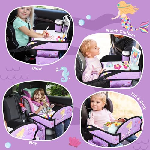 Kids Travel Tray for Car Airplane - Toddler Car Seat Table Tray, Road Trip Essentials for Boys & Girls, Carseat Lap Desk for Kids Road Trip Activities (Purple Mermaid) - color: Purple Mermaid