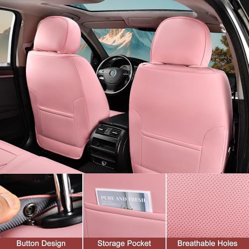 TIEHESYT Pink Car Seat Covers Front Pair, Breathable Leather Automotive Front Seat Covers & Headrest, Auto Seat Cover, Compatible with Most Cars Sedans SUV Pickup Trucks - color: Cute Pink, size: Front Pair