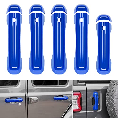 CheroCar Blue Door Handle Cover Trim Tailgate Handle Cover Kit Fit for 2018-2026 Jeep Wrangler JL JLU 4xe & Gladiator JT Sports Sahara Freedom Rubicon 2/4-Door Exterior Accessories - color: Blue, size: Solid Design