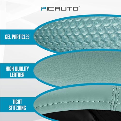 PIC AUTO Steering Wheel Cover, Glitter Gel Particles & Mint Luxury Leather Car Steering Cover, Universal Fit 14.5"-15.5" Anti-Slip Car Wheels Cover for Girls & Women - color: Mint