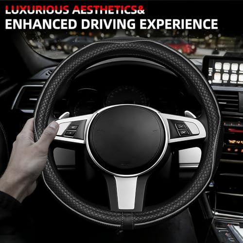 NBTEPEM Customized Auto Car Steering Wheel Cover for Toyota, Microfiber Leather Steering Wheel Covers with Anti-Slip Lining, Breathable, Safety, Soft, Sports Style (Black with Grey Line) - color: Black with Grey Line