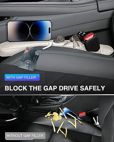 Leather Car Seat Gap Filler Universal for Car Truck SUV to Block The Gap Between Seat and Console Stop Things from Dropping 2 Packs Beige - color: beige
