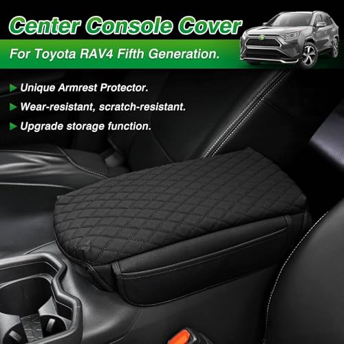 Shademax Center Console Cover Toyota RAV4 2019-2024 2025 Armrest Cover Cushion Pad for Toyota RAV4 Accessories PU Leather Armrest Seat Box Protector with Pockets Storage Bag