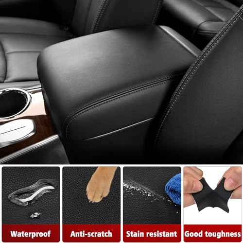 KBH Center Console Cover Replacement for Infiniti QX60 / JX35 & Nissan Pathfinder 2013-2020, Vinyl Leather, Car Armrest Upholstery, Anti-Scratch, Black - color: Black
