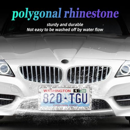 OKLPF Rhinestone Bling License Plate Frames for Women - Sparkle with Glitter Crystals & Diamond Bedazzled License Plate Cover, Fits Standard US Plates, Comes with Anti-Theft Screws & Gift Box(White) - color: White, size: 2pc