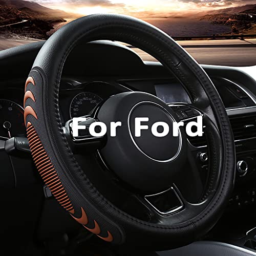 Yangday Leather Steering Wheel Cover for Ford F150 F250 F350, 15.5-16 inches Car Steering Wheel Cover with Anti-Slip Massage Particle (Brown) - color: Brown