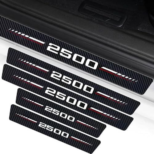 Car Door Sill Protectors Compatible with Dodge RAM 2500 Accessories- 4Pcs Door Entry Guard Scuff Sill Protector Plate- Carbon Fiber Anti-Scratch Sticker- Upgraded Full Coverage - color: 2500 white&red