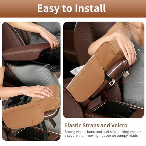 5-in-1 Car Armrest Cushion, Multifunctional PVC Leather Center Console Armrest Pillow Elbow, Universal Arm Box Pad Cover with Cup Holder, Phone Slot, Tissue Box Slot & 2 Storage Bags, Orange - color: Orange