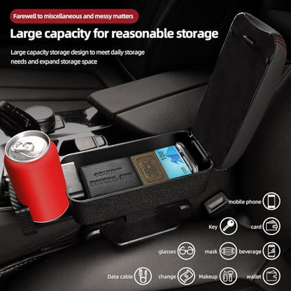JEYODA Car Armrest Box with Cup Holder Car Central Liftable Armres Storage Organizer Box Arm Rest，Car Seat Gap Filler Organizer (Black red line) - color: Black red line
