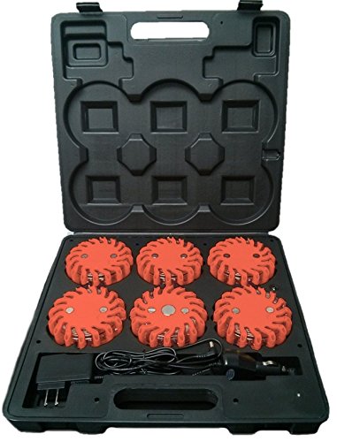 RPF16LM6 CASE OF 6 RED RECHARGEABLE 9-FUNCTIONS PORTABLE 16 LED POWER FLARE POWER-MARKERS ROADSIDE EMERGENCY MAGNETIC - color: RED